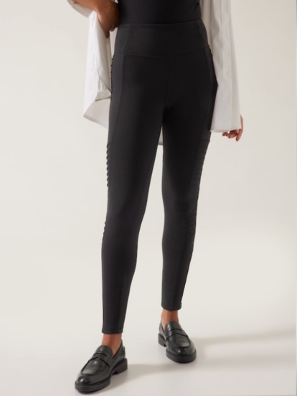 Athleta Delancey Moto Tight Black High Rise Leggings Size Large 40038